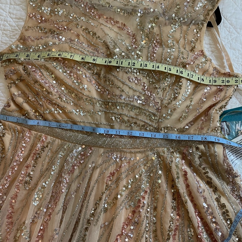 Mac Duggal Gold Beads and Sequins Embellished Cap Sleeve Evening Gown - Picture 11 of 15